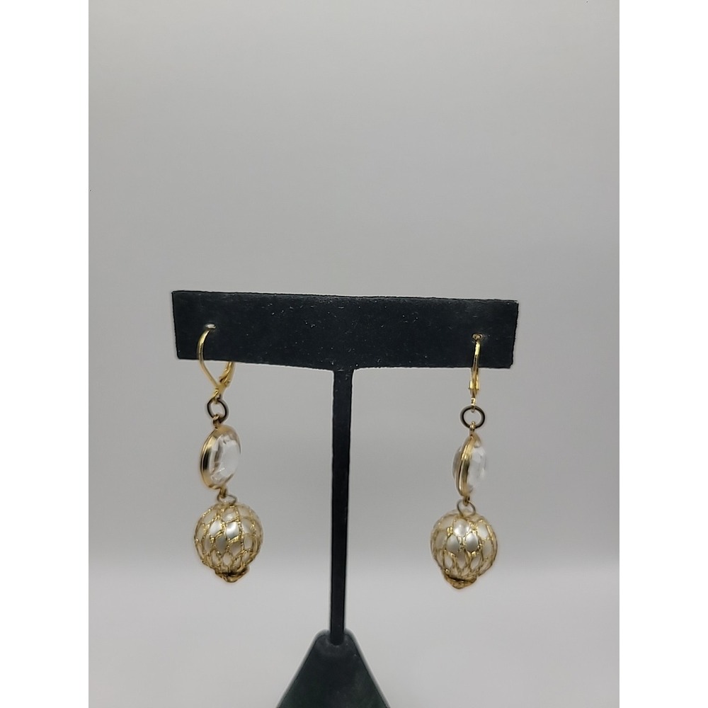 Vintage Erica Lyons Earrings Pierced Gold‎ Tone Drop Dangle Beaded Crystal
